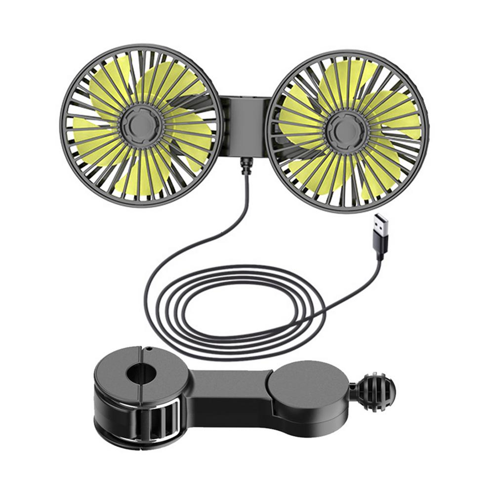 Вентилятор на спинку сиденья автомобиля, двухголовый охладитель для заднего сиденья, вращающийся на 360 градусов, простая установка, летний охлаждающий вентилятор с 3 скоростями