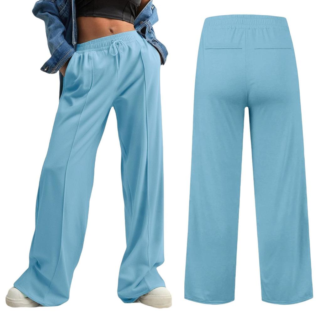 Women's Fashion Loose Solid Color With Pockets Elastic Waist Sports Casual Pants