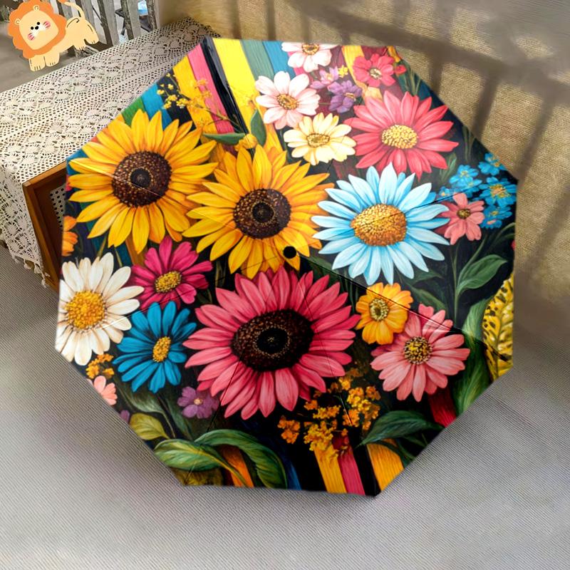 1 шт. Автоматический складной зонт - Рисунок подсолнухов, Портативный и складной дизайн с 8 спицами, Подарки на Рождество и день рождения