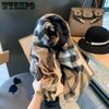 Checkered Scarf Women's Cotton and Linen Shawl 180 * 90cm Long Scarf for All Seasons