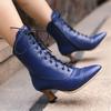 Fashion High Heeled Short Women British Style Noble Knight Booties Pointed Toe Cross-tied Lace-up Ankle Boots Medieval Retro Boots