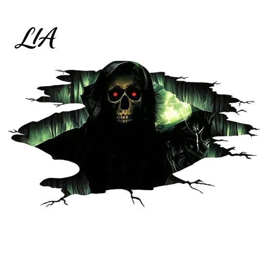 3D Horror Wall Stickers for Party Halloween Decal, Breakout Illusion Sticker with Skull Ghost, Spooky Quick Scene Transformation Room Decor