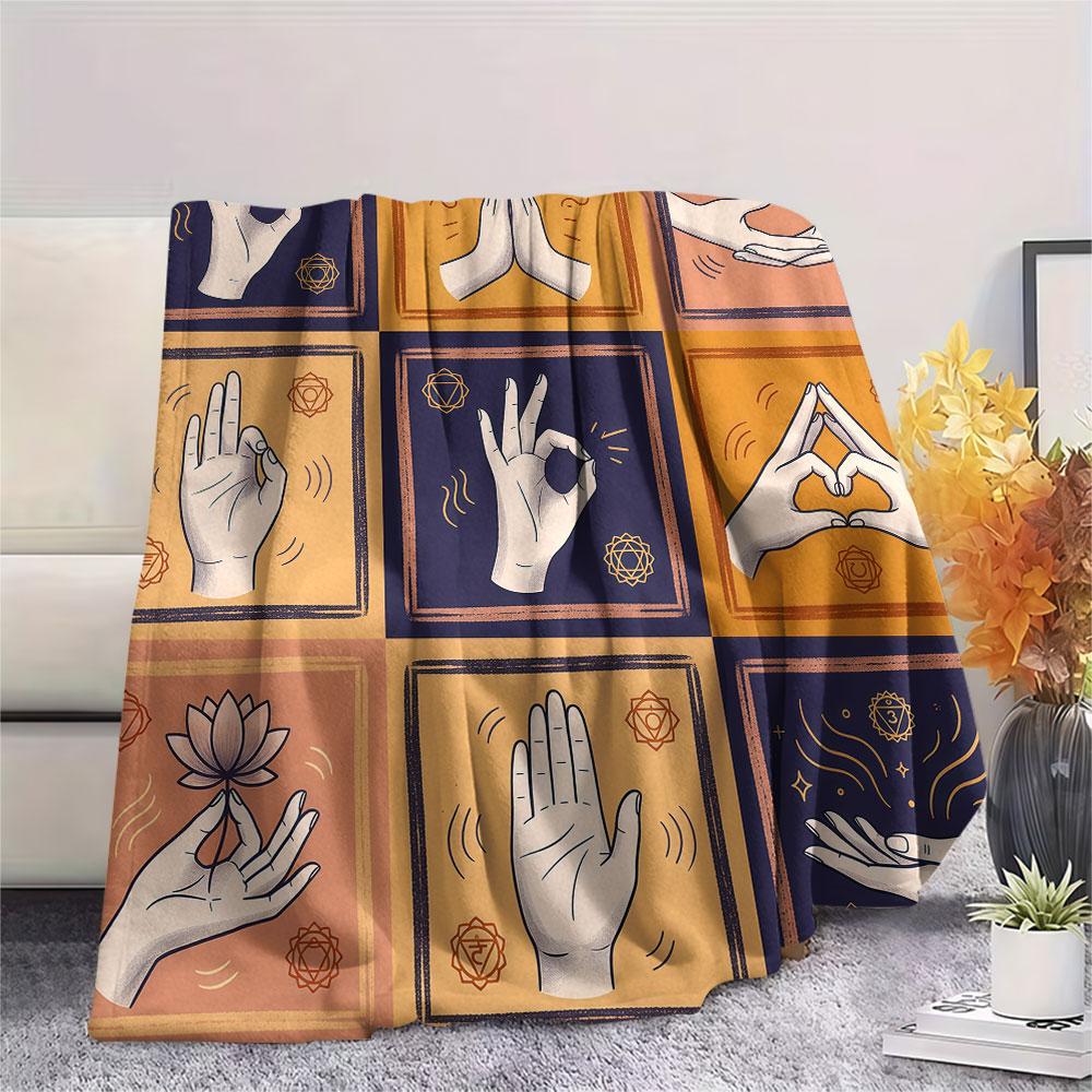 1PC Hand Symbols Printed Flannel Blanket Lightweight and portable for Lunch Break Warmth and Comfort Holiday Present Christmas Gifts
