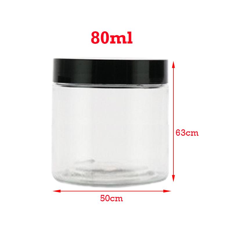 12Pcs/Lot 30-150ml Plastic Container with Black Lid Transparent Candy Food Storage Jar Cosmetic Sample Pot Kitchen Sealed Jars