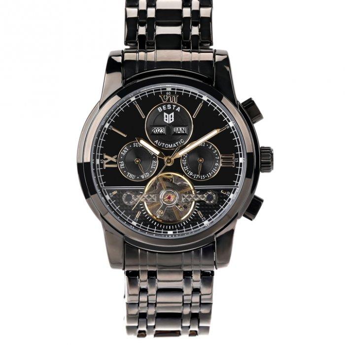 Мужские механические часы Besta Classic Black со стальным браслетом