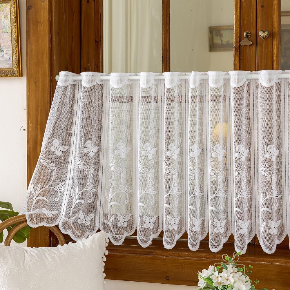 Floral Embroidery Short Window Curtain Through-shaft Type Partition Short Valance Coffee Shop