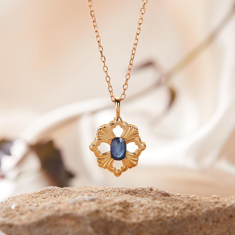 S925 Sterling Silver Natural Colored Treasure Necklace Women'S Niche Light Luxury High-End Set French Retro Brushed Collarbone Chain