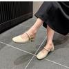 Fashion New Women Sandals Mary Janes Shoes Lady Heels Leather Square Toe Mules Spring Summer Low Heeled Sandals Slingback Luxury Sandals