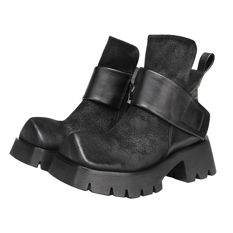 Мода 10,5 см Удобные ботинки Женские этнические ботильоны на платформе Весенние с большим странным носком Коровья натуральная кожа Осенняя модная обувь Мокасины