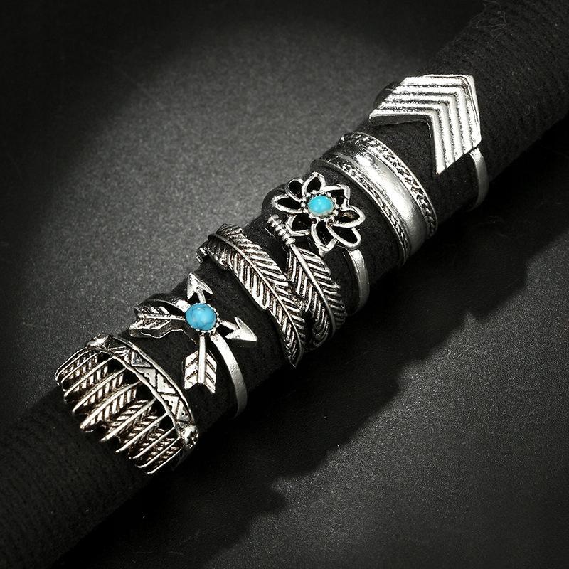 Silver Retro Punk Boho Ring Set 08