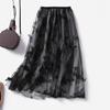 Butterfly Embroidery Women Chiffon Skirt Mid-length A-line Skirt Plus Size Fairy Skirt Summer Ruffled Elastic Waist Sandy Beach Vacation Daily