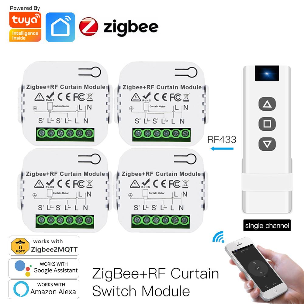 Tuya Умный ZigBee Модуль Переключателя Штор с RF433 для Мотора Рулонных Штор/Жалюзи Управление через Приложение Smart Life Alexa Google Home 2MQTT