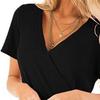 Женские топы с коротким рукавом, V-образным вырезом, плиссированной кромкой, однотонная драпированная футболка с боковыми пуговицами, повседневная одежда