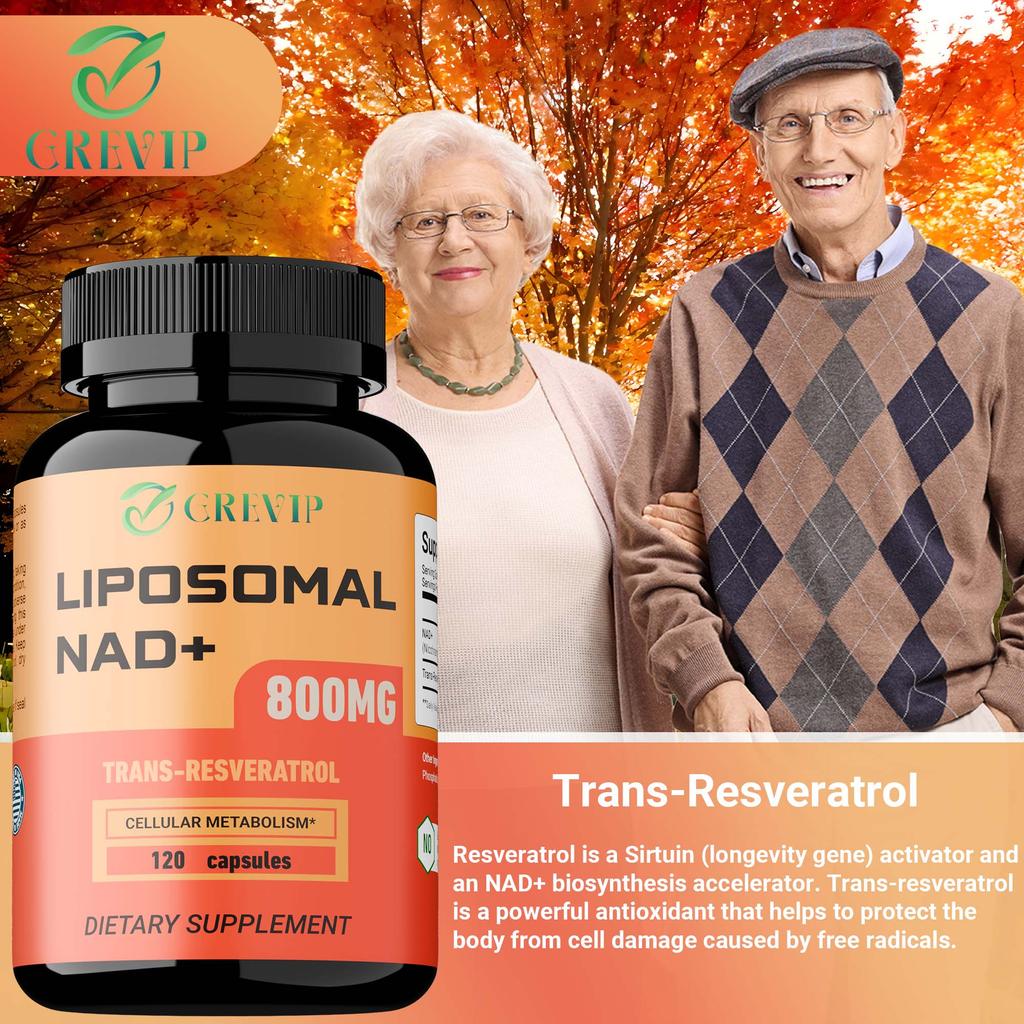 Liposomal NAD+ 800 mg Supplement Capsules with Trans-Resveratrol - Promotes Healthy Aging, Cellular Energy, DNA Repair