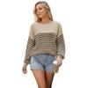 Autumn and Winter Women's Fashion Striped Colorblocking Knit Sweater Long Sleeve Round Neck Large Size Sweater