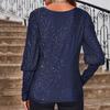 Women Tops Round Neck Lantern Long Sleeve Jumper Tops Loose Fit Glitter