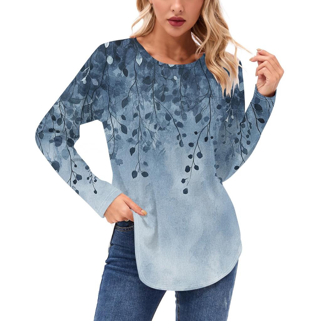 Women's Long Sleeve Shirts Casual Fashion Tunic Tops Crewneck Basic Loose T Shirt