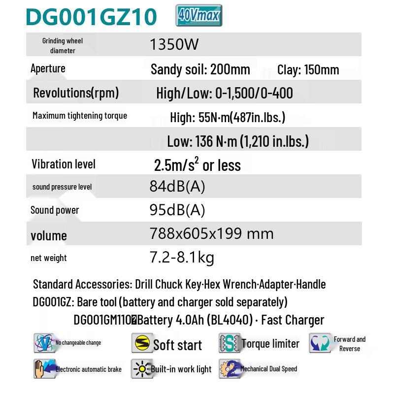 Makita Cordless Lithium-Ion Earth Auger CN plug (adapter included)