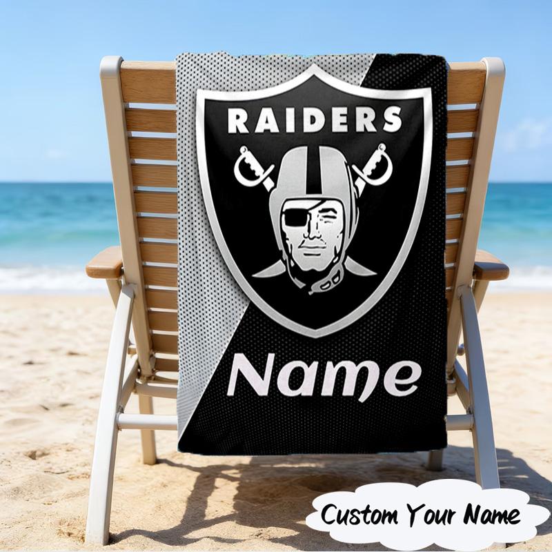 1PC Custom Name Beach Towel Oakland Raiders Fan Gear Beach Towel, Suitable for Camping, Travel, Beach Accessories, Super Absorbent, Family Gift