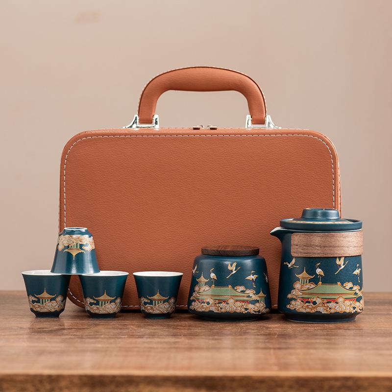 High-end cup, one pot, four cups set, portable travel tea set, teapot business gift souvenir
