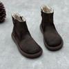 Vintage Handmade Genuine Leather Cotton Boots Round Toe Plush Warm Women's Flat Short Boots