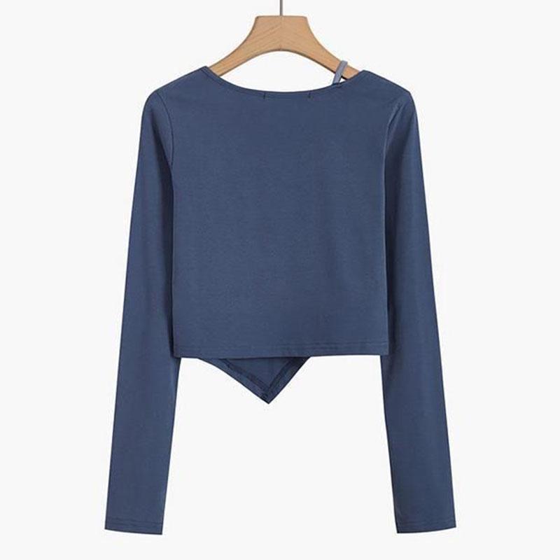 Необычный дизайн футболки, женский топ с длинными рукавами и шейным ремешком, тонкий, тонкий, в стиле пэчворк, искусственный комплект из двух предметов, яркое лето