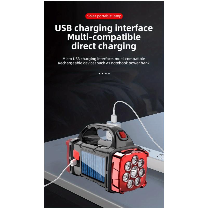 Multifunctional LED Solar Camping Light, Bright Portable Rechargeable Flashlight, Suitable For Outdoor Hiking Camping