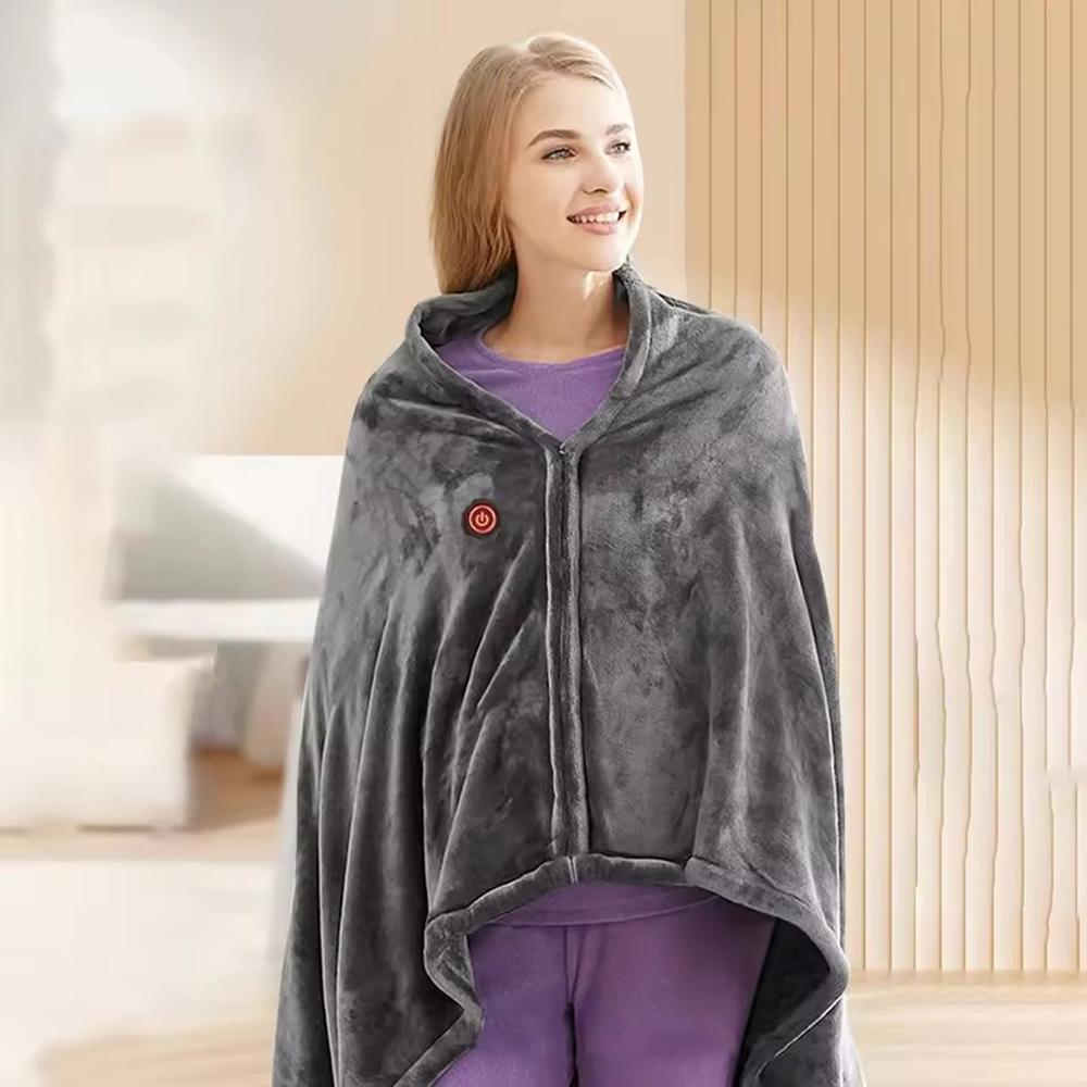 Wearable Heating Electric Blanket Shawl 3 Heated Level Throw Blanket 5v USB Charging Coral Velvet 8 Heated Areas Fast Heating