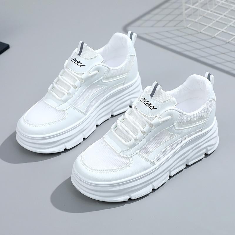 W3603 Hidden Heel White Shoes Women's Mesh Breathable 7cm Summer Platform Sneakers Casual Shoes Women's Sports Shoes Mesh