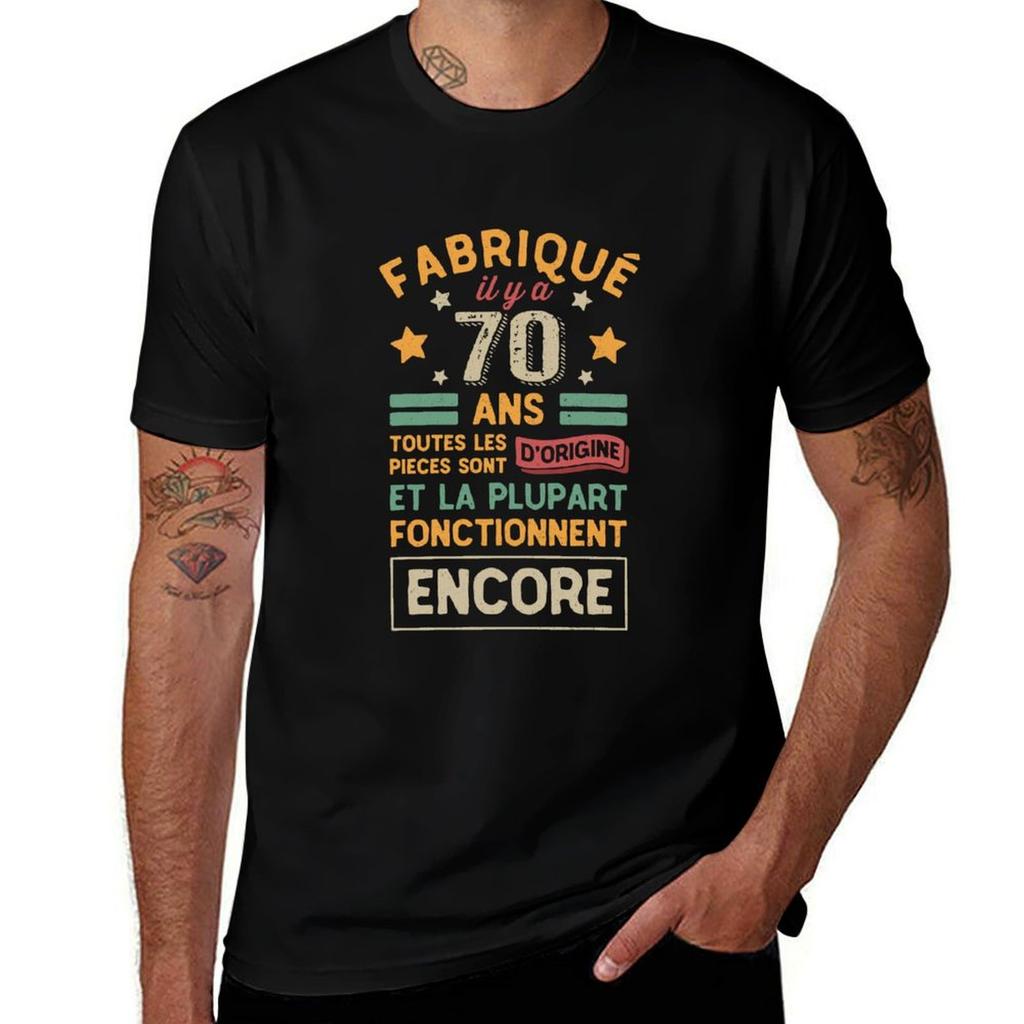 Fabriqu Il Y A 70 Ans Cadeau Anniversaire Marrant Papy Tshirt Regular Fit Plain Tee Shirt