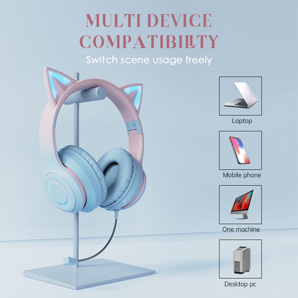 Светящиеся наушники с кошачьими ушками, складная игровая гарнитура с наушниками и разноцветной подсветкой, беспроводная связь BT5.3