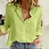 Turn Down Collar Long Sleeve Buttoned Cotton Shirts Women Solid Color Loose Plus Size Tops White Blue Blouse