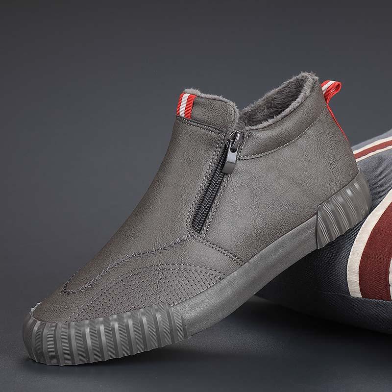 New Winter Style Men's High Top Plus Velvet Warm Leather Shoes Trendy Versatile Flat Shoes Martin Boots Leather Shoes