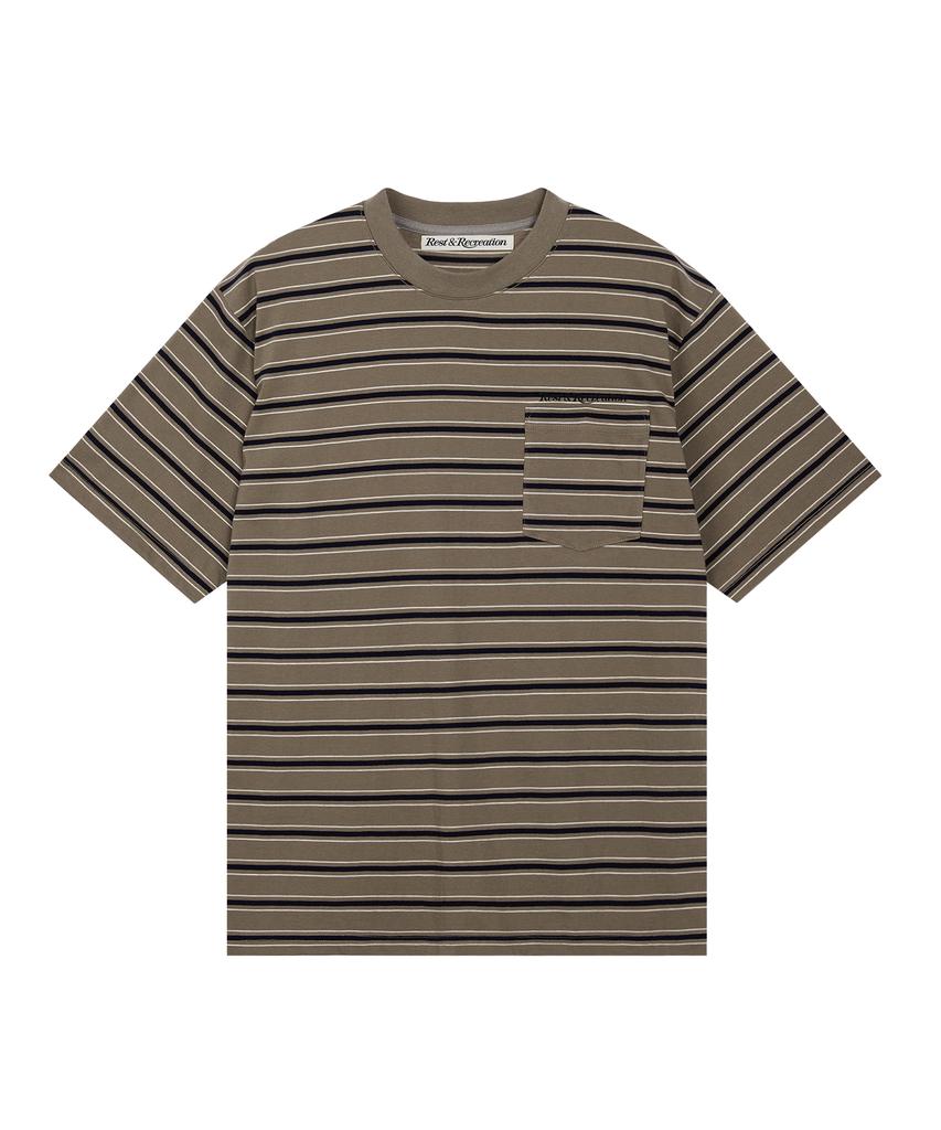 REST&RECREATION Stripe Pocket T-Shirt - Khaki