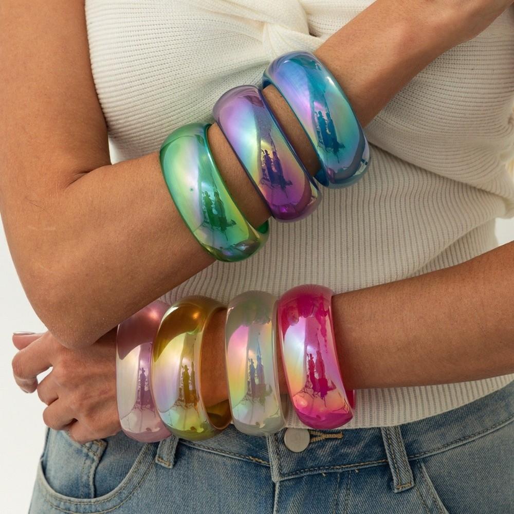 Transparent Laser Bracelets Irregular Geometric Chunky Bangles Colorful Resin Bangles  Boho Style