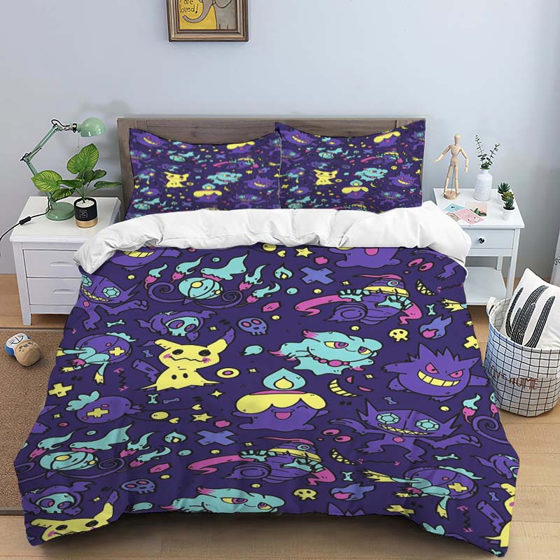 New 2026 Gengar-themed Duvet and Pillowcases – Suitable for Single, Double, King, and Queen Beds.