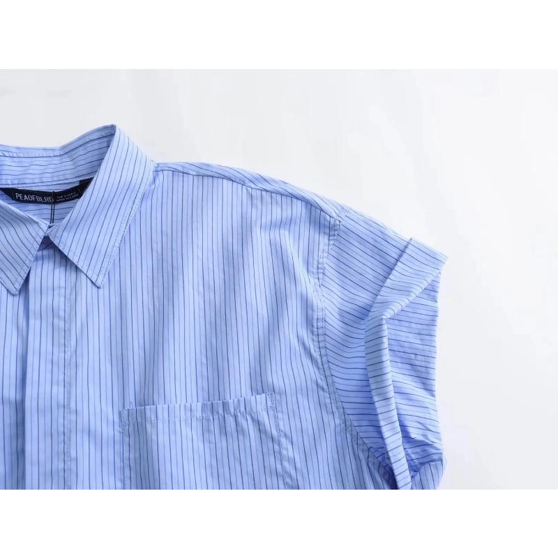 Women's Fashion Crop Poplin Shirt Women Casual Lapel Short Sleeve Pocket Front Button Versatile Female Top