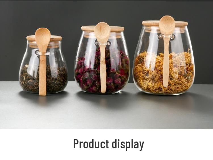 Герметичная стеклянная банка для хранения с крышкой-ложкой для хлопьев и чая