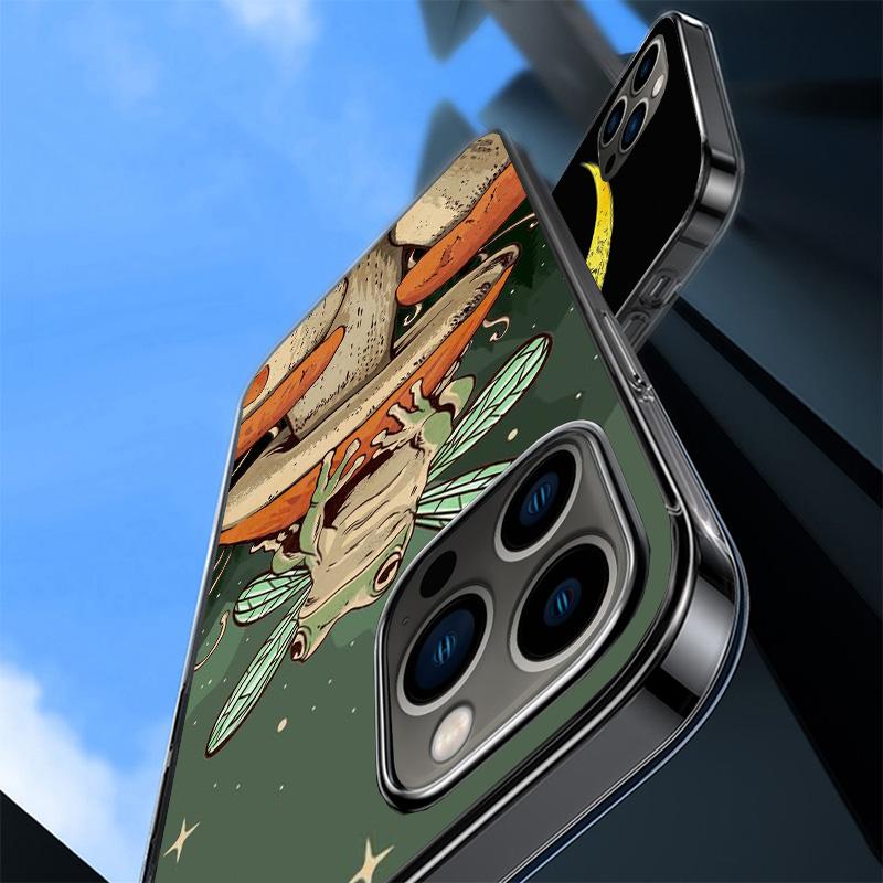 Коттеджкор Лягушка Гриб Кавайный Чехол для Телефона Для iPhone 17 Air 16 Pro Max 16E 15 + 14 Plus 11 12 13 Mini 7 8 SE Подарок Печатная Крышка
