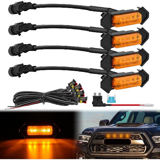 Nilight Front Grille Marker Light 4PCS 4LED Amber Lens Waterproof Dustproof Lights w/4Leads Harness 15A Fuse Compatible with 2016-2023 Toyota Tacoma