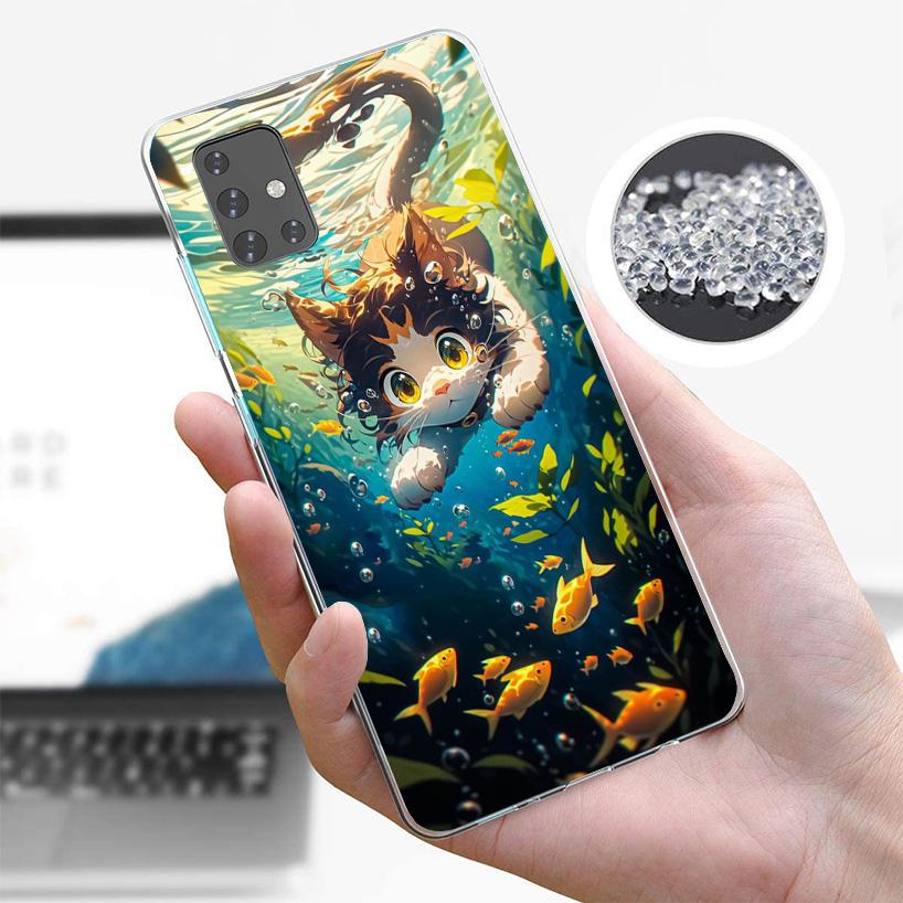 Мультяшный Милый Кот Рыба Эстетичный Чехол Для Телефона Для Samsung Galaxy A52 A32 A22 A12 A02S A50S A30S A51 A31 AA71 Note 20 Ultra 10 S10 P