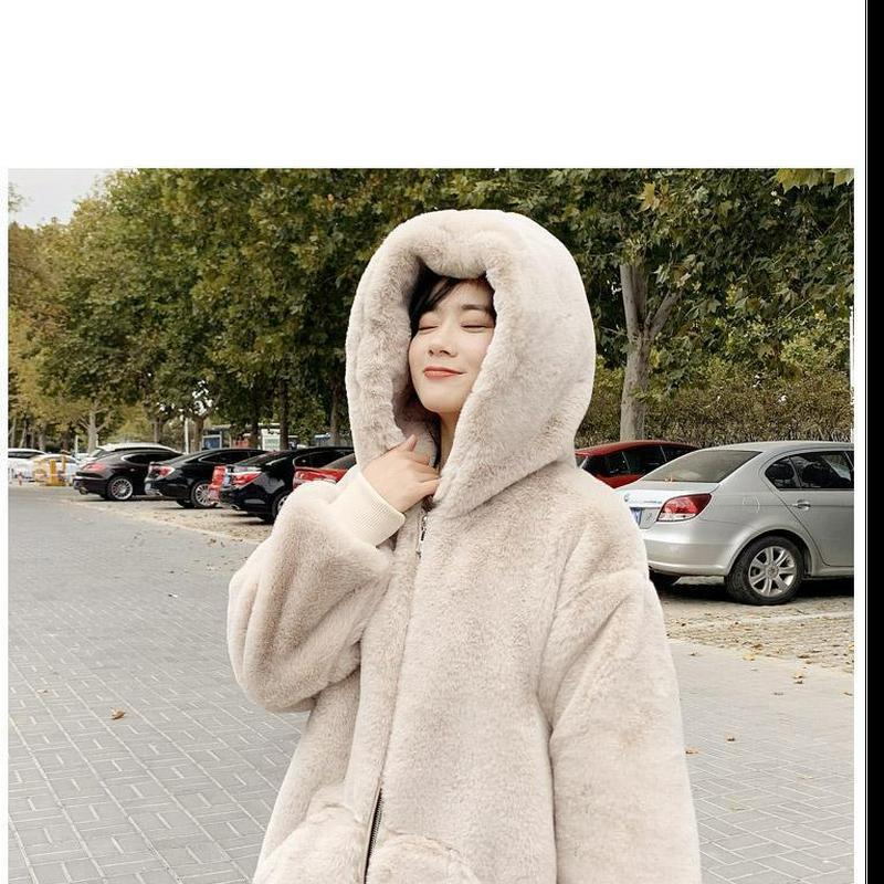 Женская мода длинное пальто из искусственного меха осенне-зимняя повседневная теплая утолщенная куртка с капюшоном