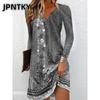 JPNTKY Модные осенне-зимние повседневные платья с длинным рукавом и V-образным вырезом