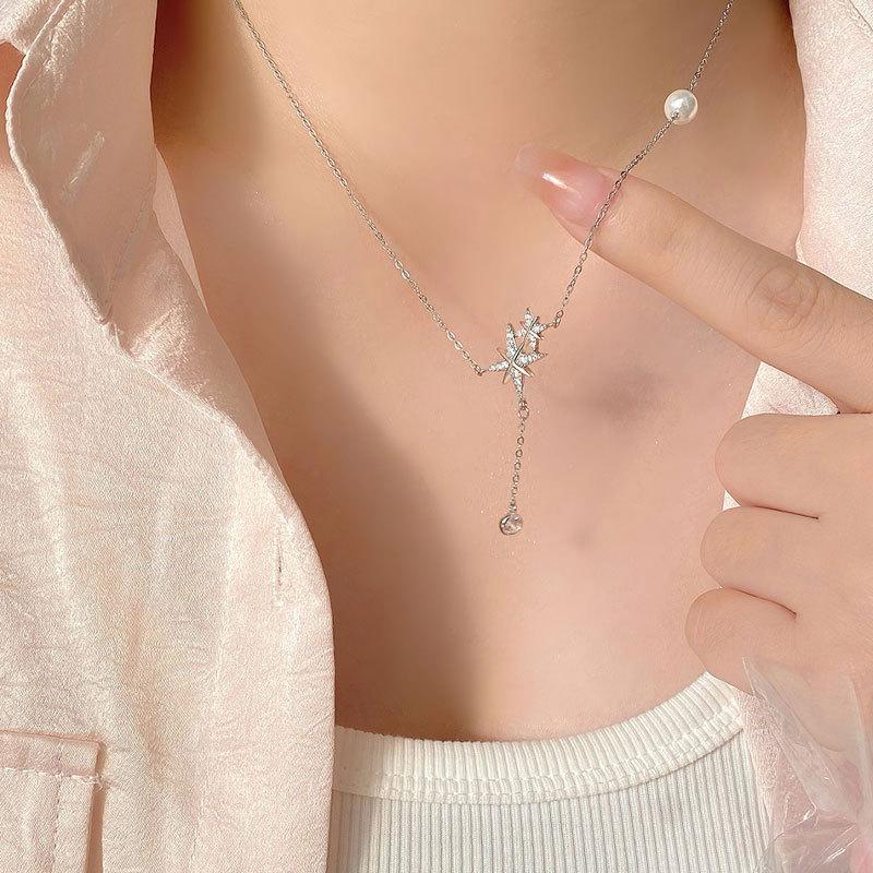 Ожерелье с кисточками в виде восьмиконечной звезды с легкой роскошью и ощущением высокого класса, сверкающая бриллиантовая звездная цепочка на ключицу, подарок для подруг