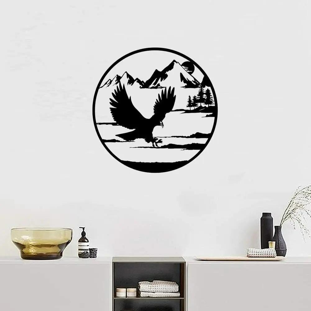 Bald Eagle In Mountain Wall Hanging Contemporary Metal Sculpture, Wall Art Decor Featuring Majestic Eagle Over a Mountain