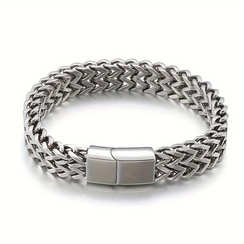 Men's Stainless Steel Link Chain Miami Cuban Bracelets for Male Boys Gifts Jewelry, Length 21cm