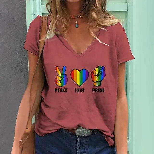 Женская футболка с 3d радужным принтом, топы, модные повседневные футболки с v-образным вырезом, одежда Pride Month, летние женские пуловеры большого размера