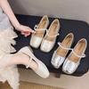 Beautiful Flat-bottomed French Silver Light-mouth Single Shoes for Women's 2025 Autumn New Models with Skirts Mary Jane Small Leather Shoes Evening S