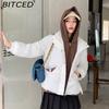 BITCED Winter Cropped Pseudo-Two-Piece Women's Student Cotton Coat Loose-Fit Compact Style Hooded Thickened Cotton Jacket