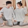 Couple Pajamas Sets Women Spring Fall Outside Cotton Striped Long-Sleeved Homewear Men's Casual Simple Large Size Loungewear